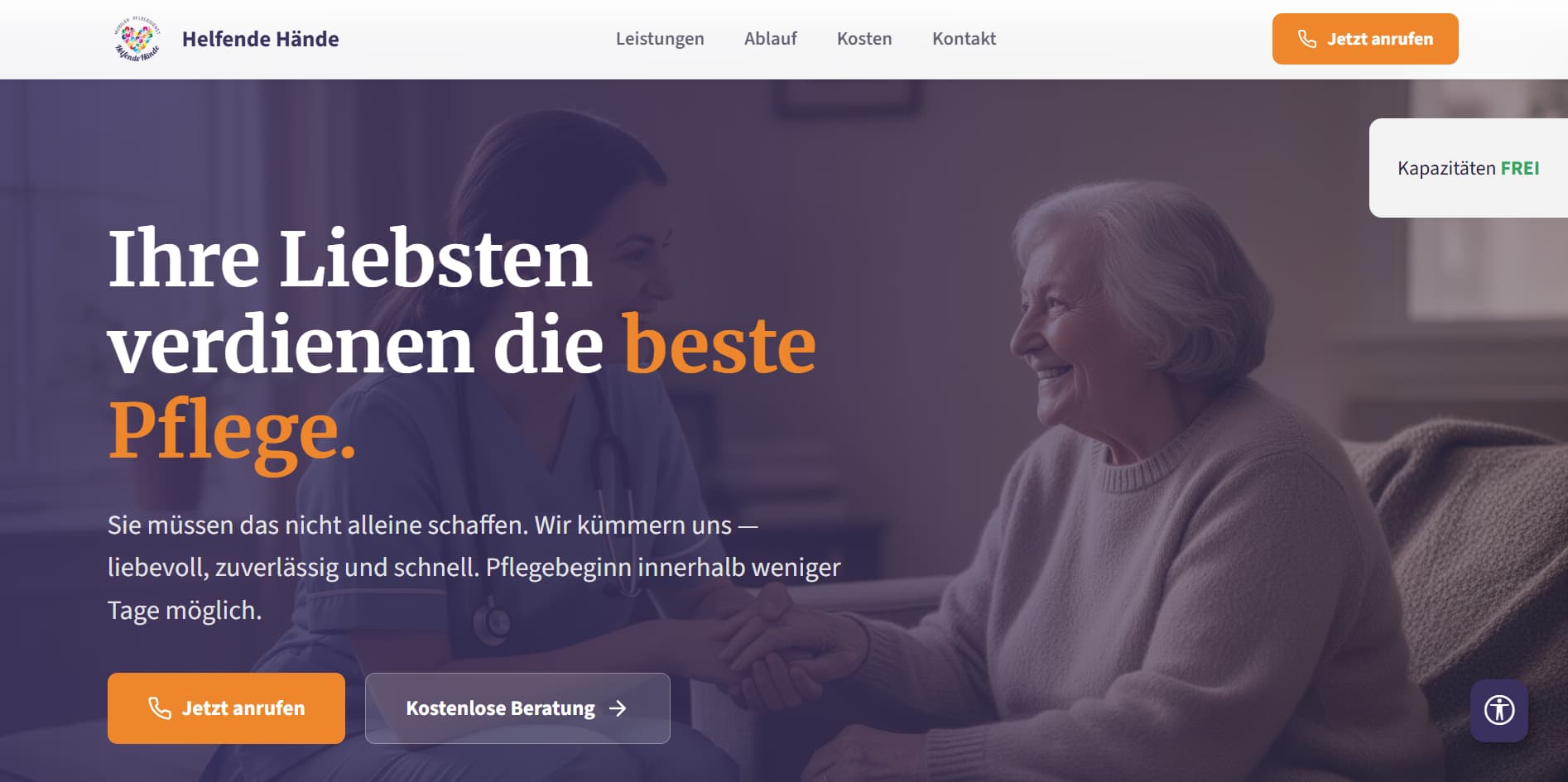 Screenshot der Website Pflegedienst Helfende Hände